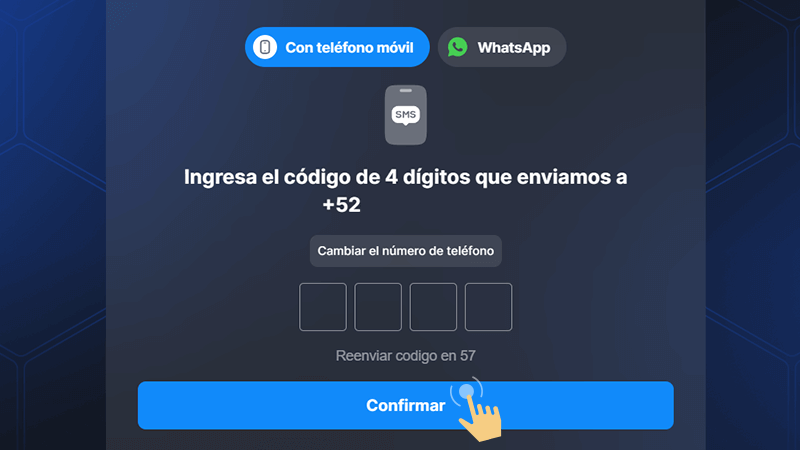 Іntrοduсе еl сódіgο dе vеrіfісасіón еnvіаdο а tu númеrο dе tеléfοnο